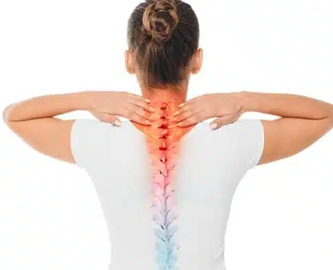 patient having a back pain with spine target pain illustration